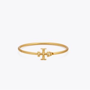 Tory Burch Gold Eleanor Logo Hinged Cuff Bangle